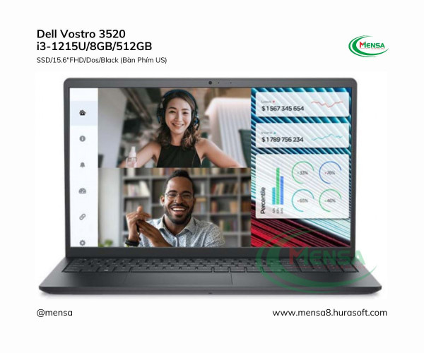 Laptop Dell Vostro 3520 (i3 1215U 8GB/512GB SSD/15.6 inch FHD 120Hz/Dos/Đen) (NK_Bảo hành tại Mensa)
